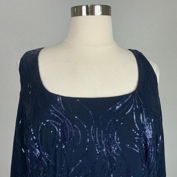 Alex Evenings Sequined Chiffon Midi A-Line Cocktail Dress Navy Blue Size 24W - Picture 8 of 12